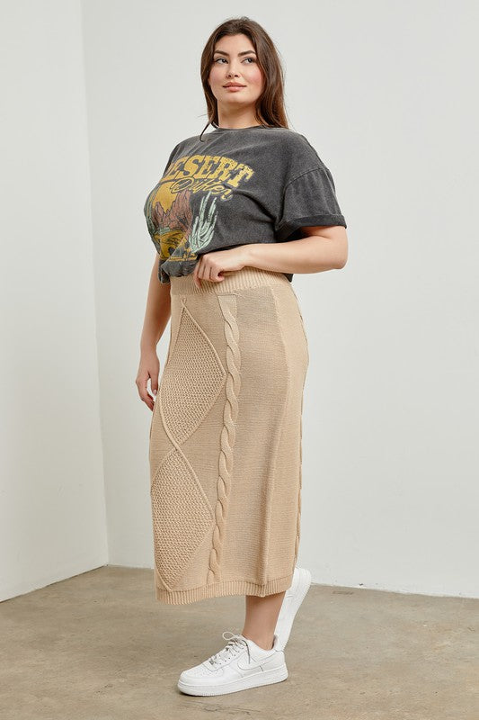 Knit Woven Midi Skirt