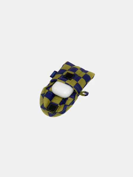 Puffy Earbuds Case - Pear Navy Check