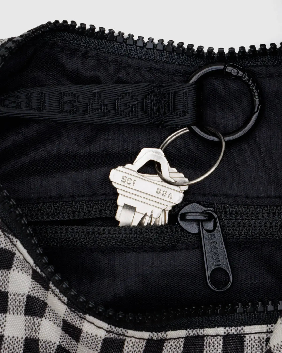 Baggu Small Nylon Crescent - Black & White Gingham