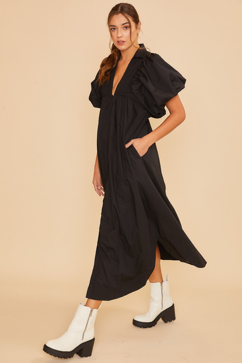 Puff Sleeve Midi Dress