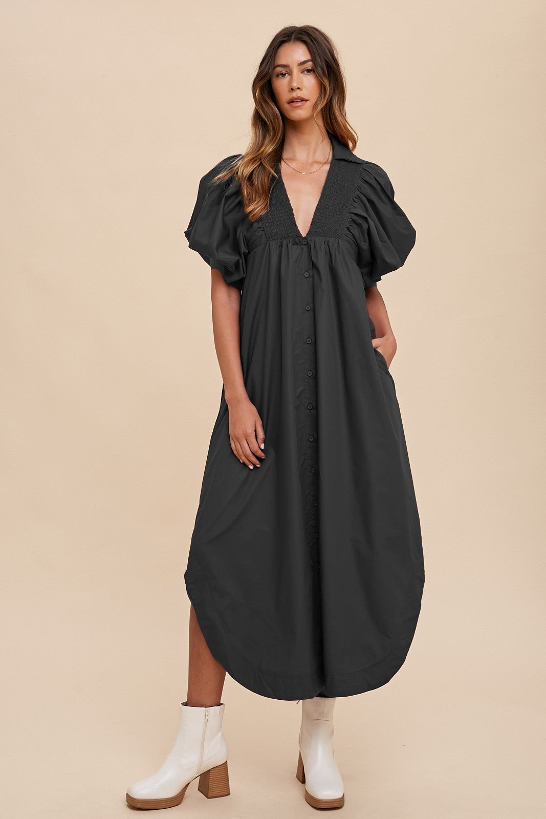 Puff Sleeve Midi Dress