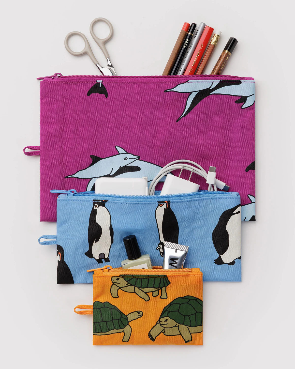 Baggu Flat Pouch Set - Vacation Animals
