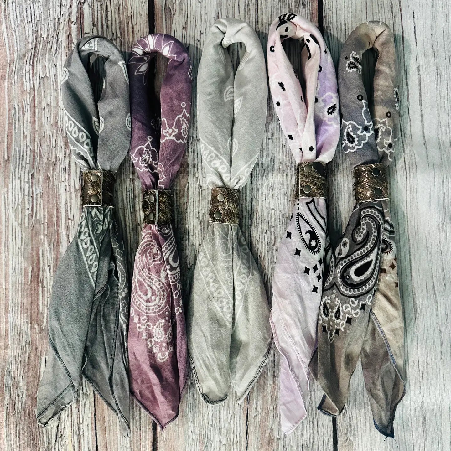 Purple & Grey Hand Dyed Bandanas with Leather Slides
