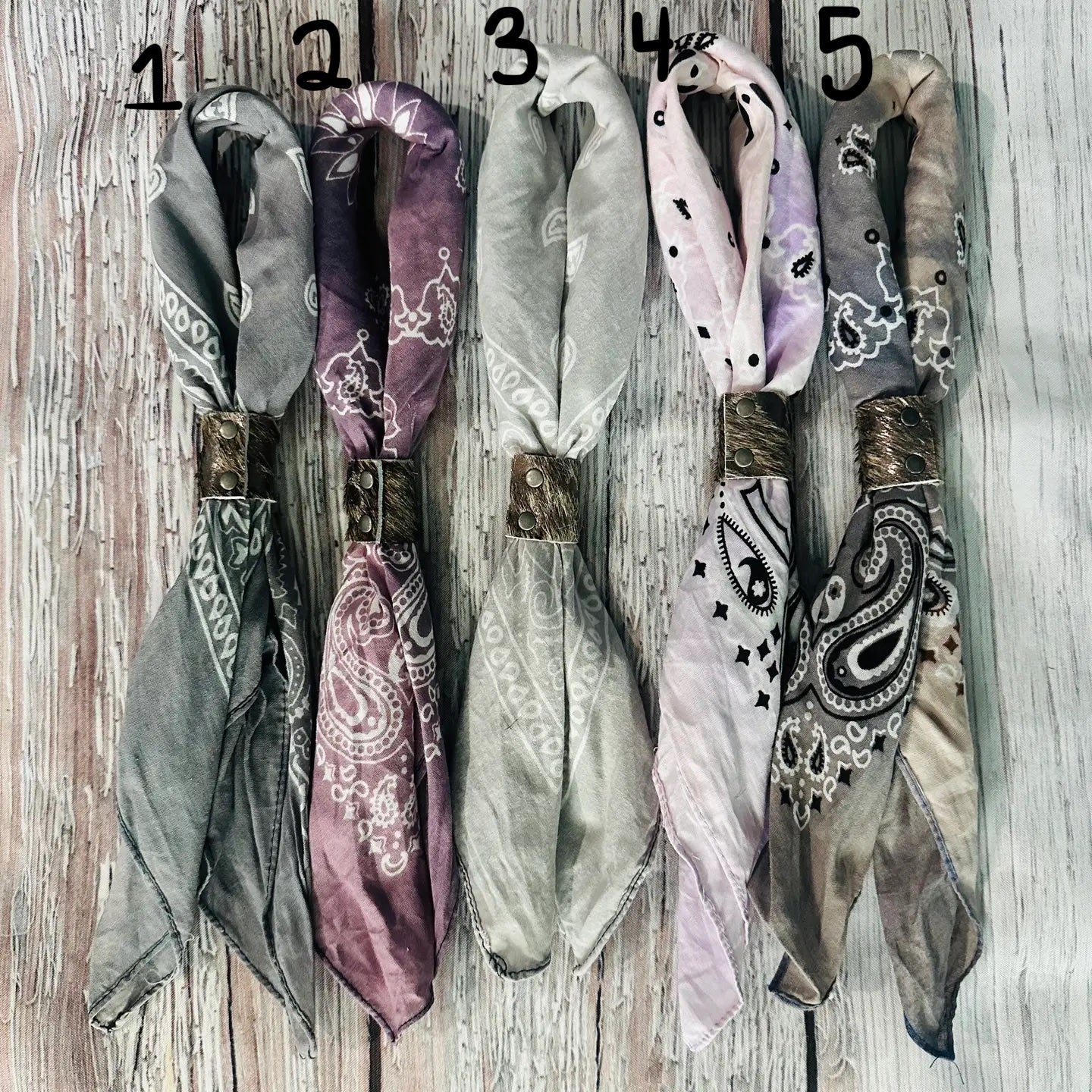 Purple & Grey Hand Dyed Bandanas with Leather Slides