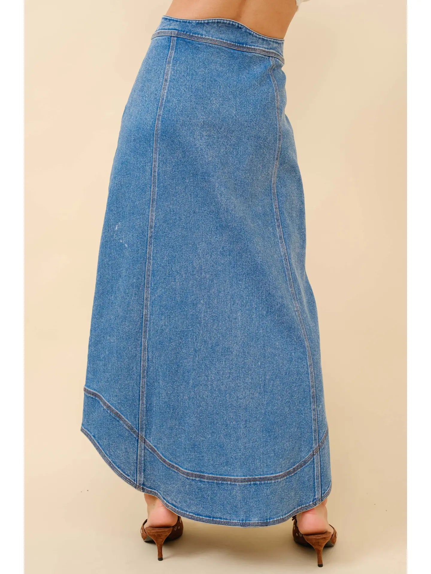 Wavy Denim Maxi Skirt