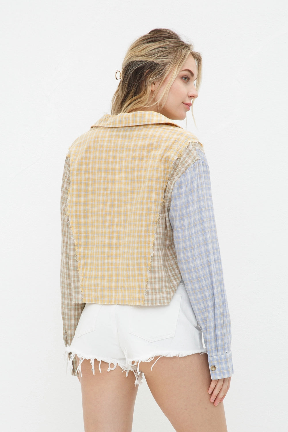 Mixed Plaid Button Up