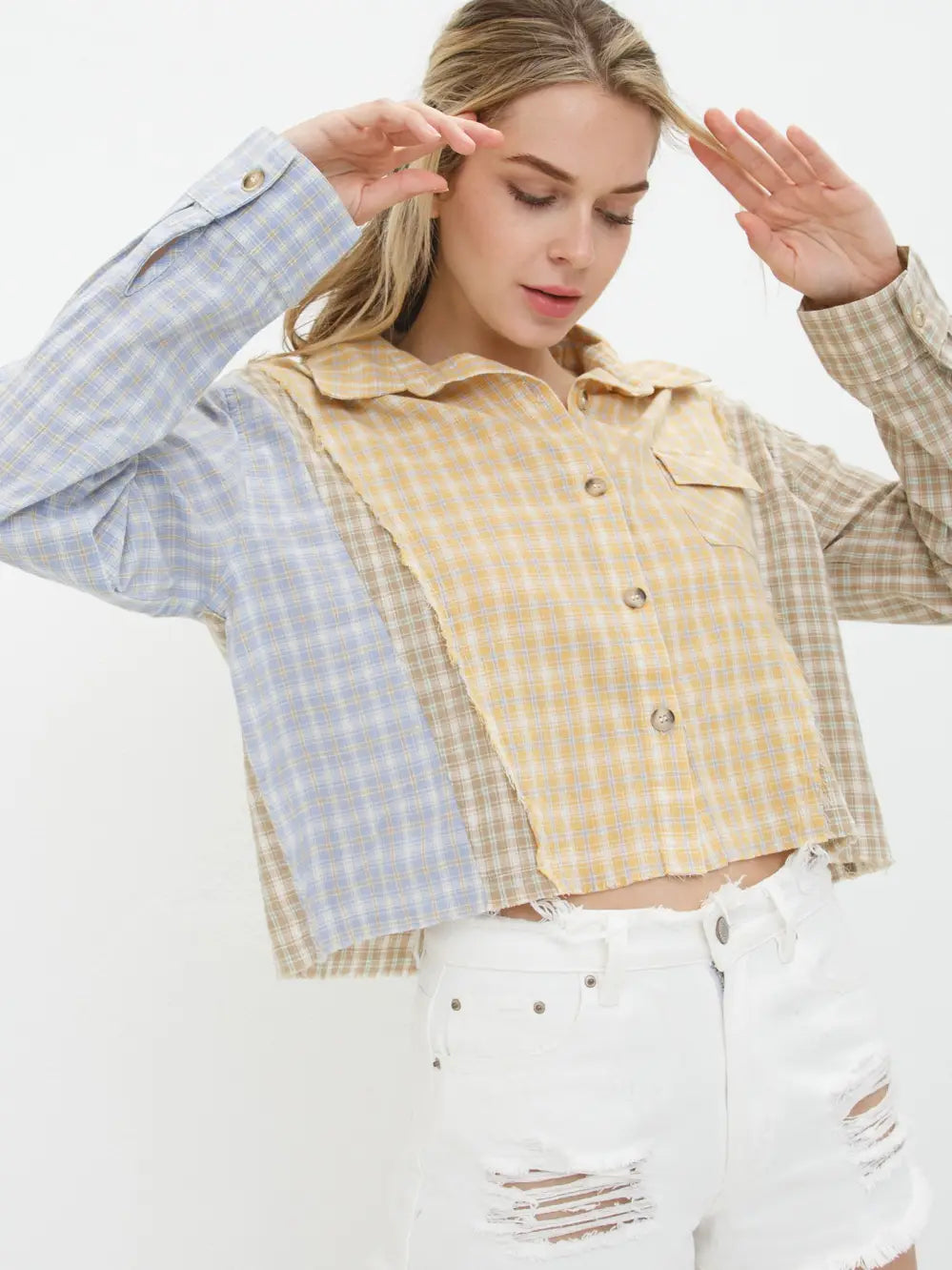 Mixed Plaid Button Up