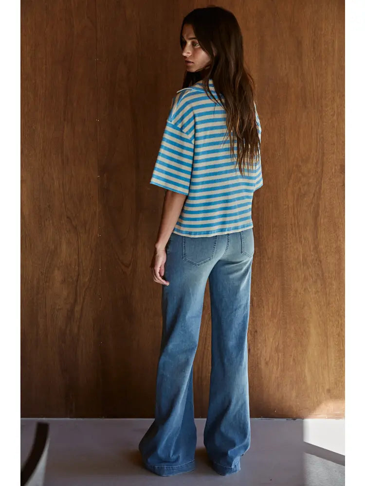 Knit Collar Stripe Crop Top