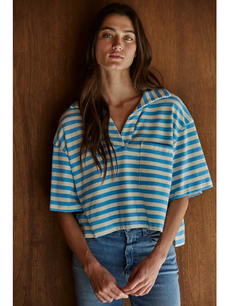 Knit Collar Stripe Crop Top
