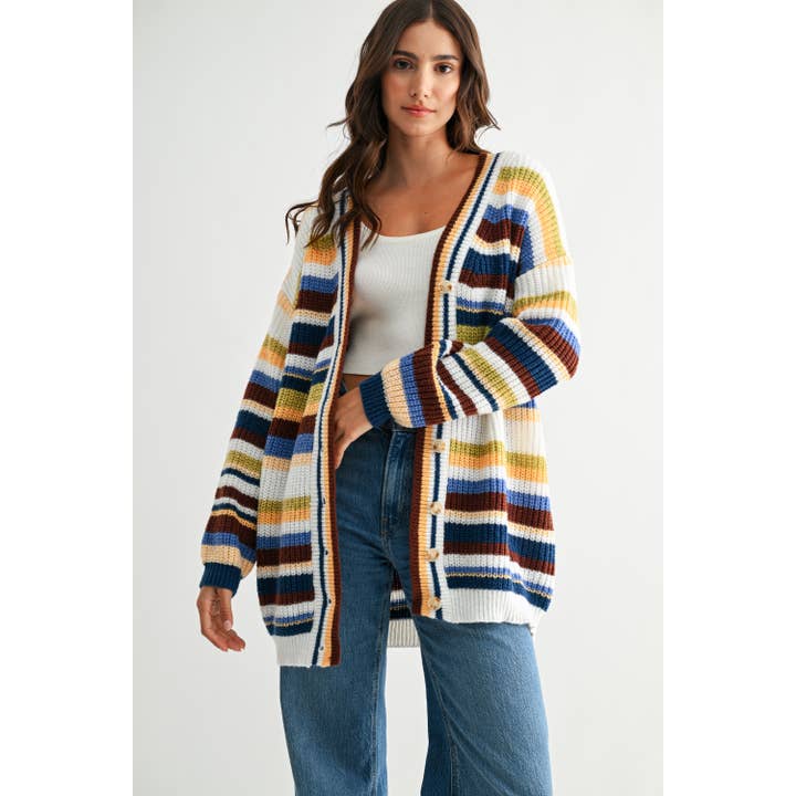Colorful Striped Knit Cardigan
