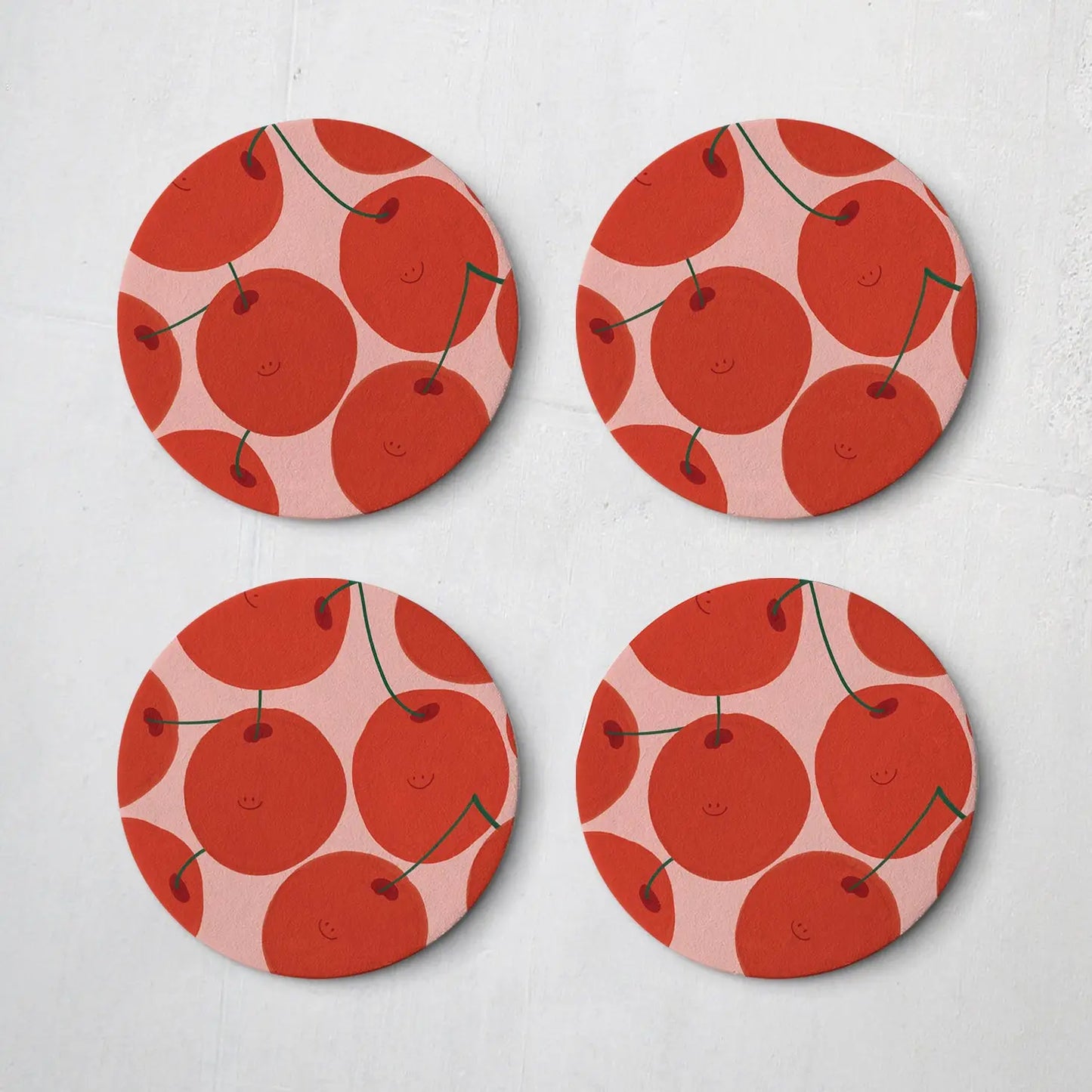 Happy Cherries Coasters - Set of Four