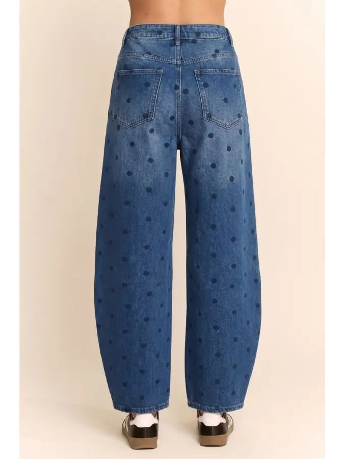 Polka Dot Barrel Jeans - Blue