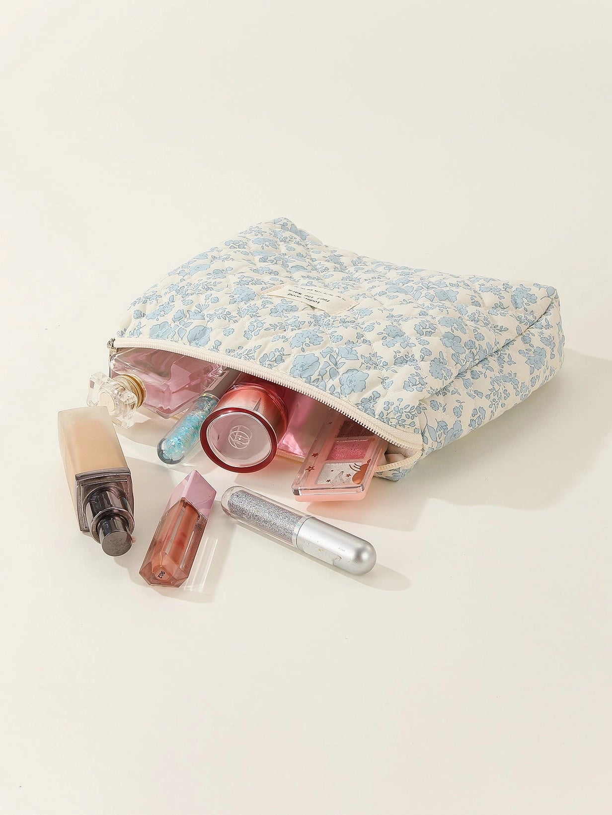 Quilted Floral Cosmetic Bag