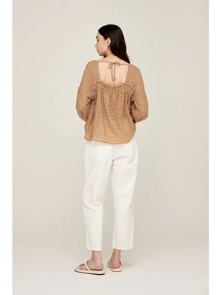 Square Neck Gingham Blouse