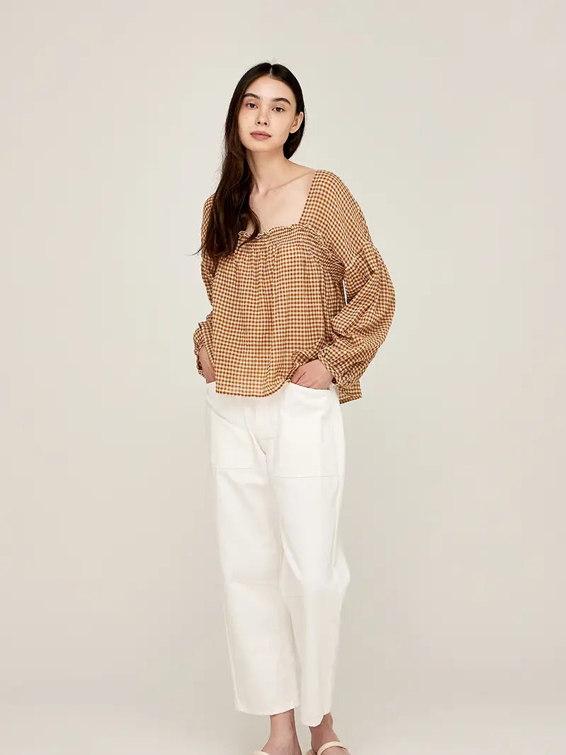 Square Neck Gingham Blouse