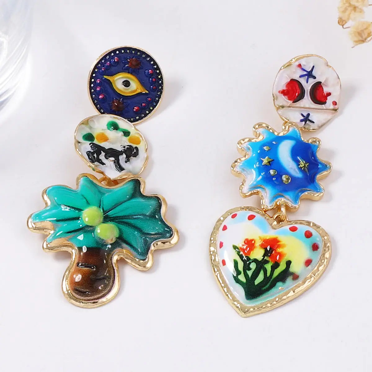 Painted Enamel Drop Earrings