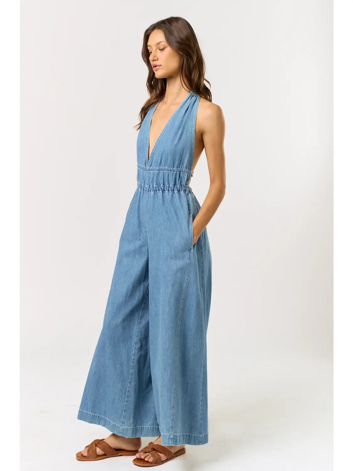 Halter Neck Denim Jumpsuit