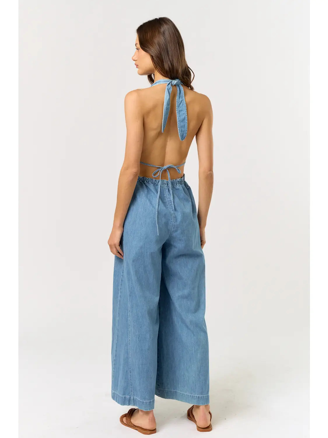 Halter Neck Denim Jumpsuit