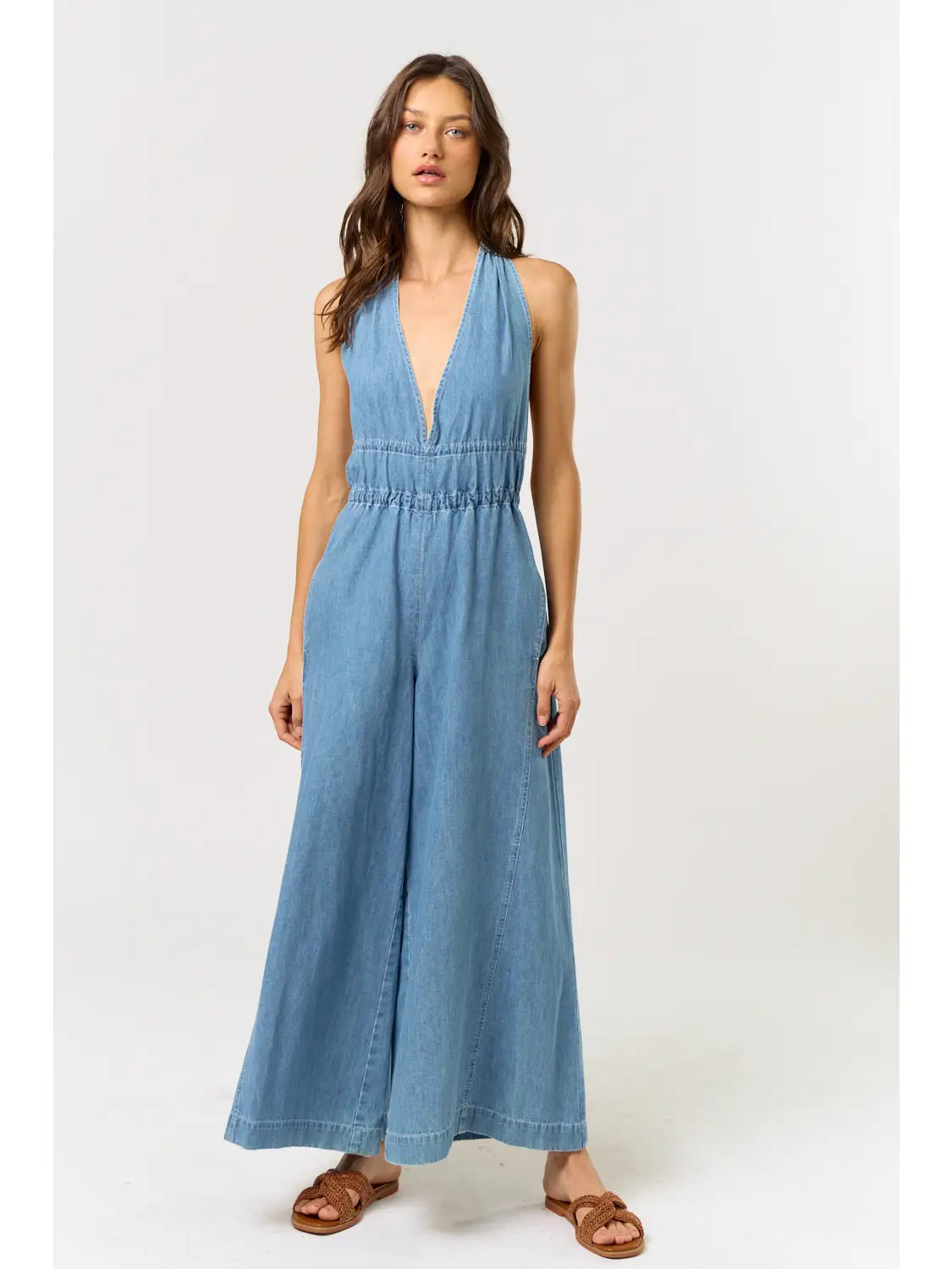 Halter Neck Denim Jumpsuit
