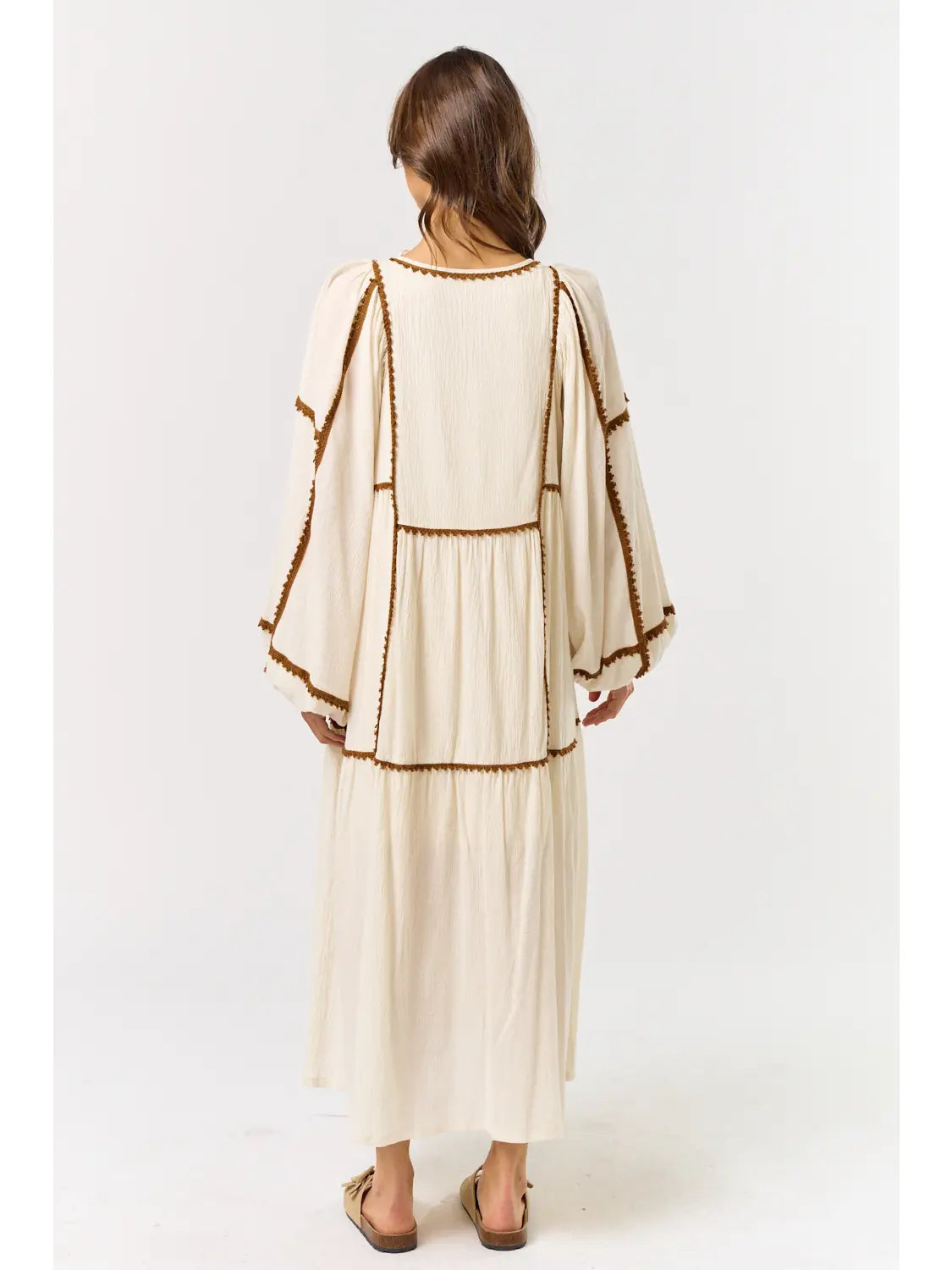 Embroidered Puff Long Sleeve Maxi