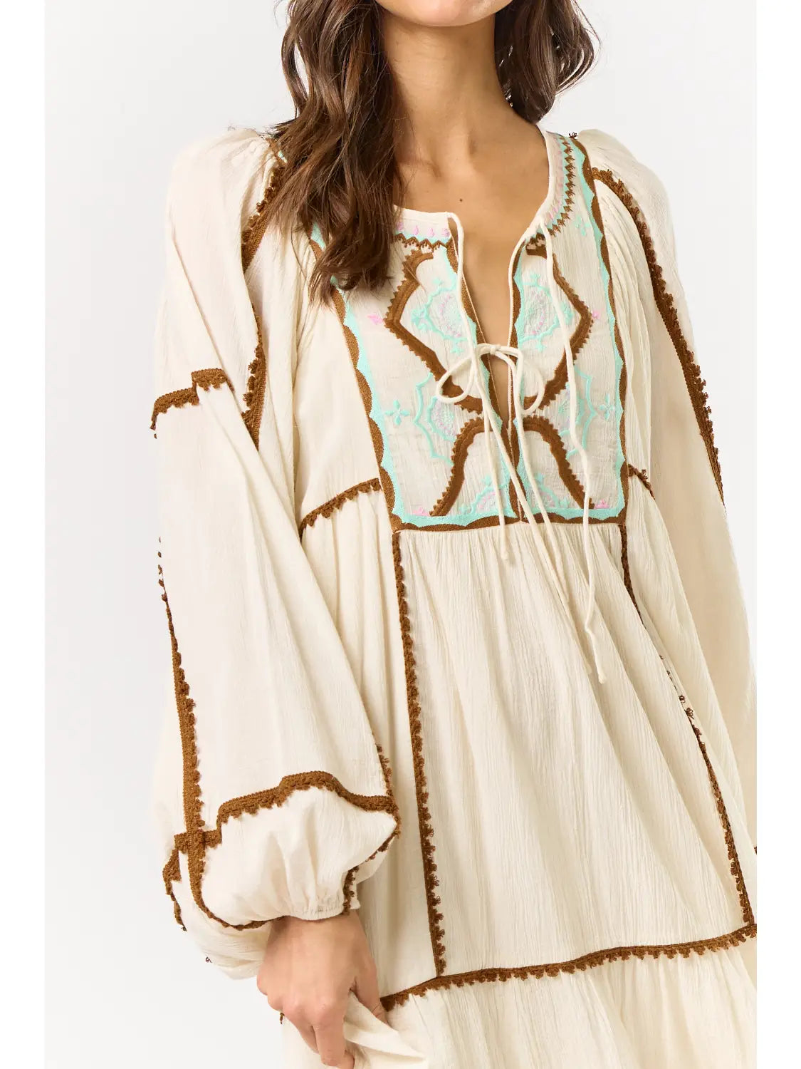 Embroidered Puff Long Sleeve Maxi
