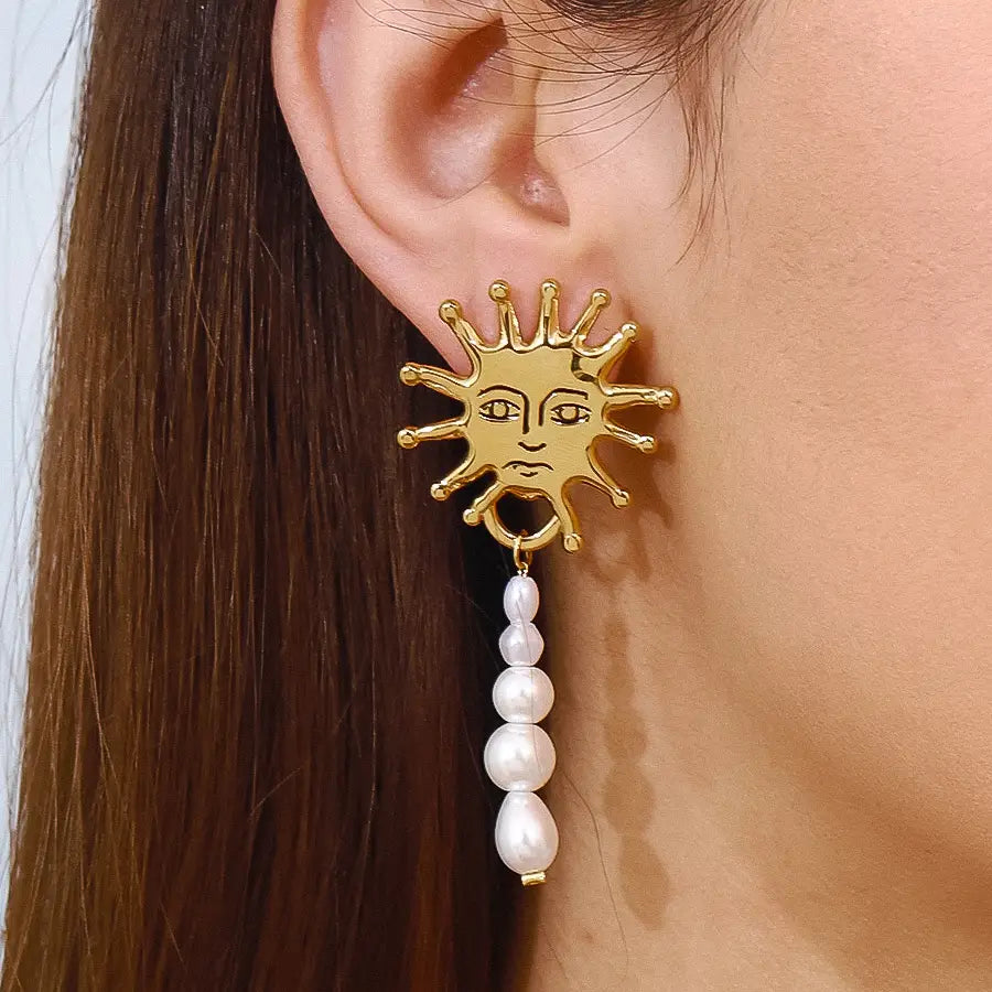 Sun Pearl Drop Earring