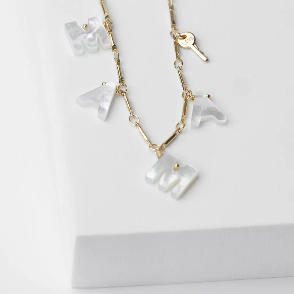 Mama Mother of Pearl and Mini Key Necklace