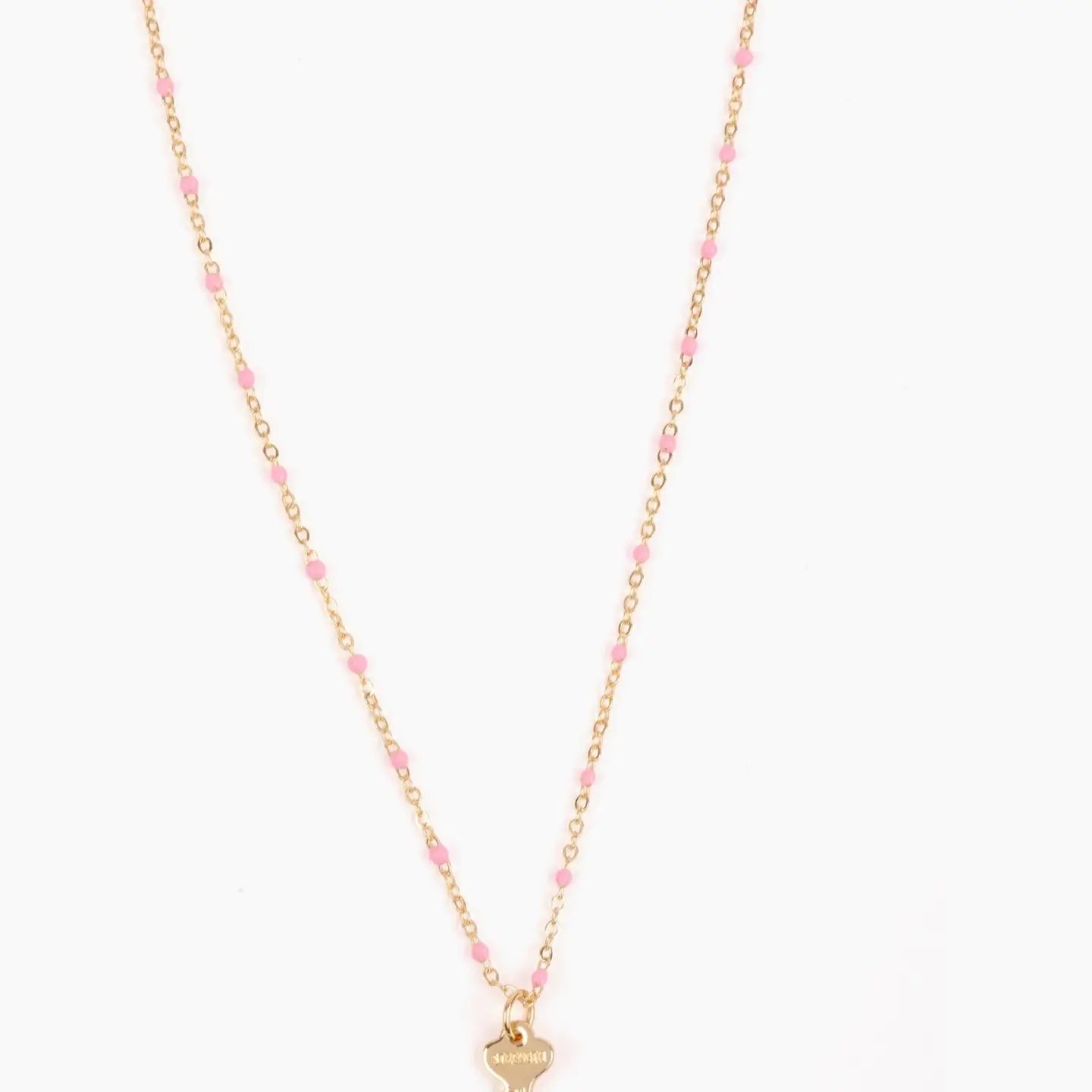 Pink Beaded Petite Key Necklace
