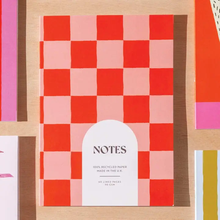 Peach & Cherry Check Lined Notebook