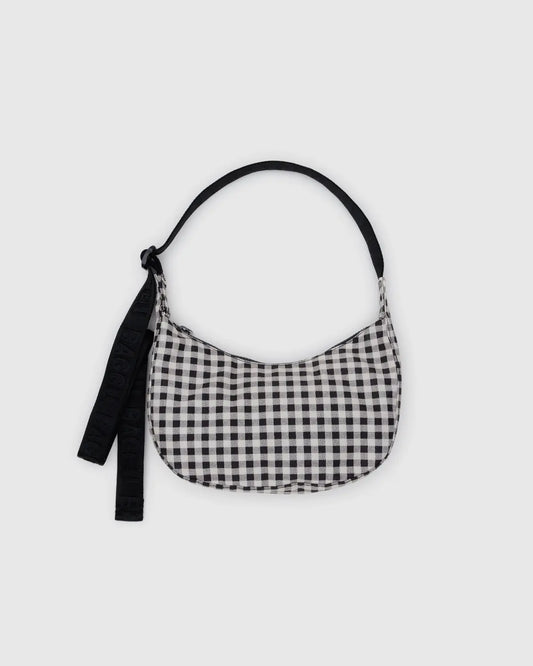 Baggu Small Nylon Crescent - Black & White Gingham
