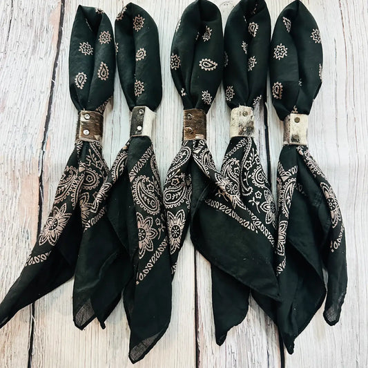 Black Bandana With Leather Slide