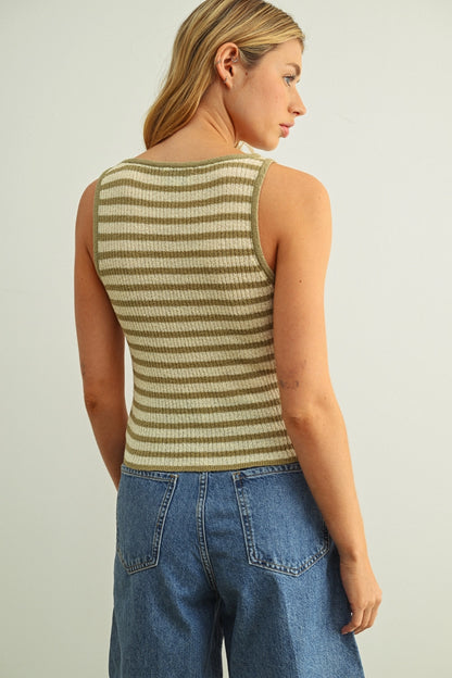 Embroidered Palm Tree Ribbed Tank Top