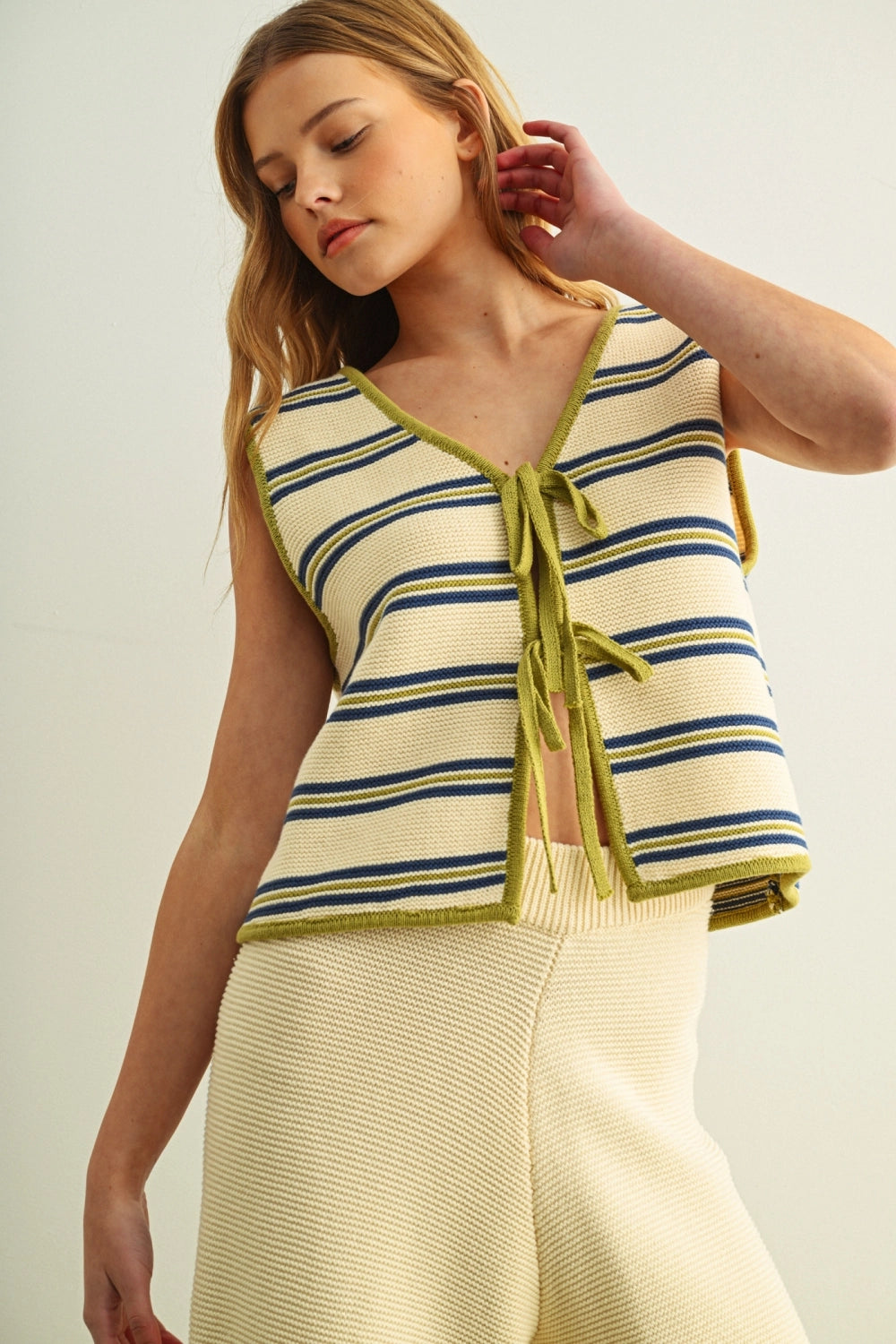 Border Striped Knit Vest