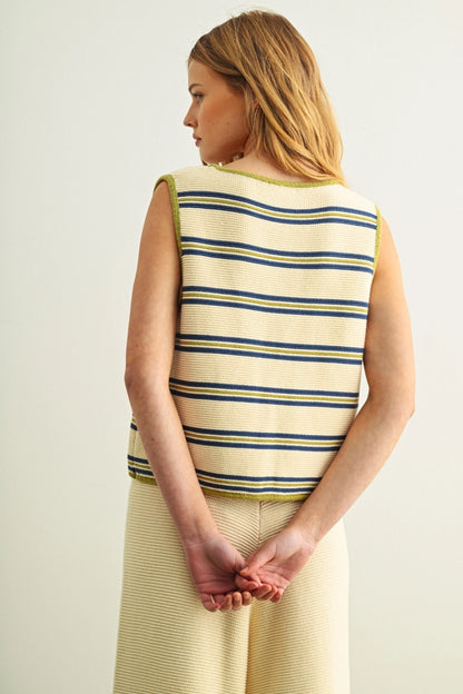 Border Striped Knit Vest