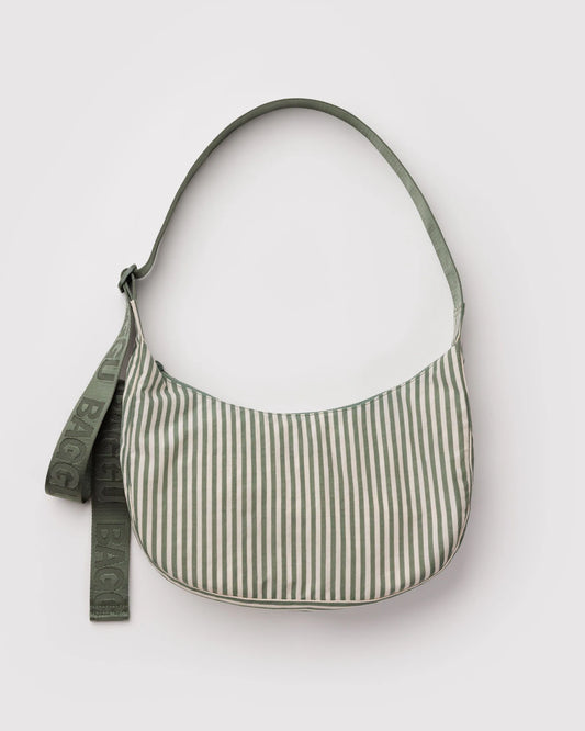 Baggu Medium Nylon Crescent Bag - Sage Stripe