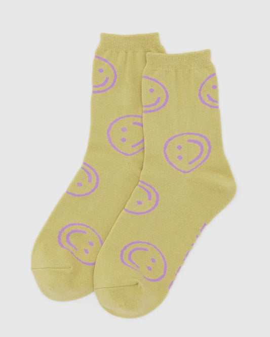 Straw Happy Baggu Crew Socks