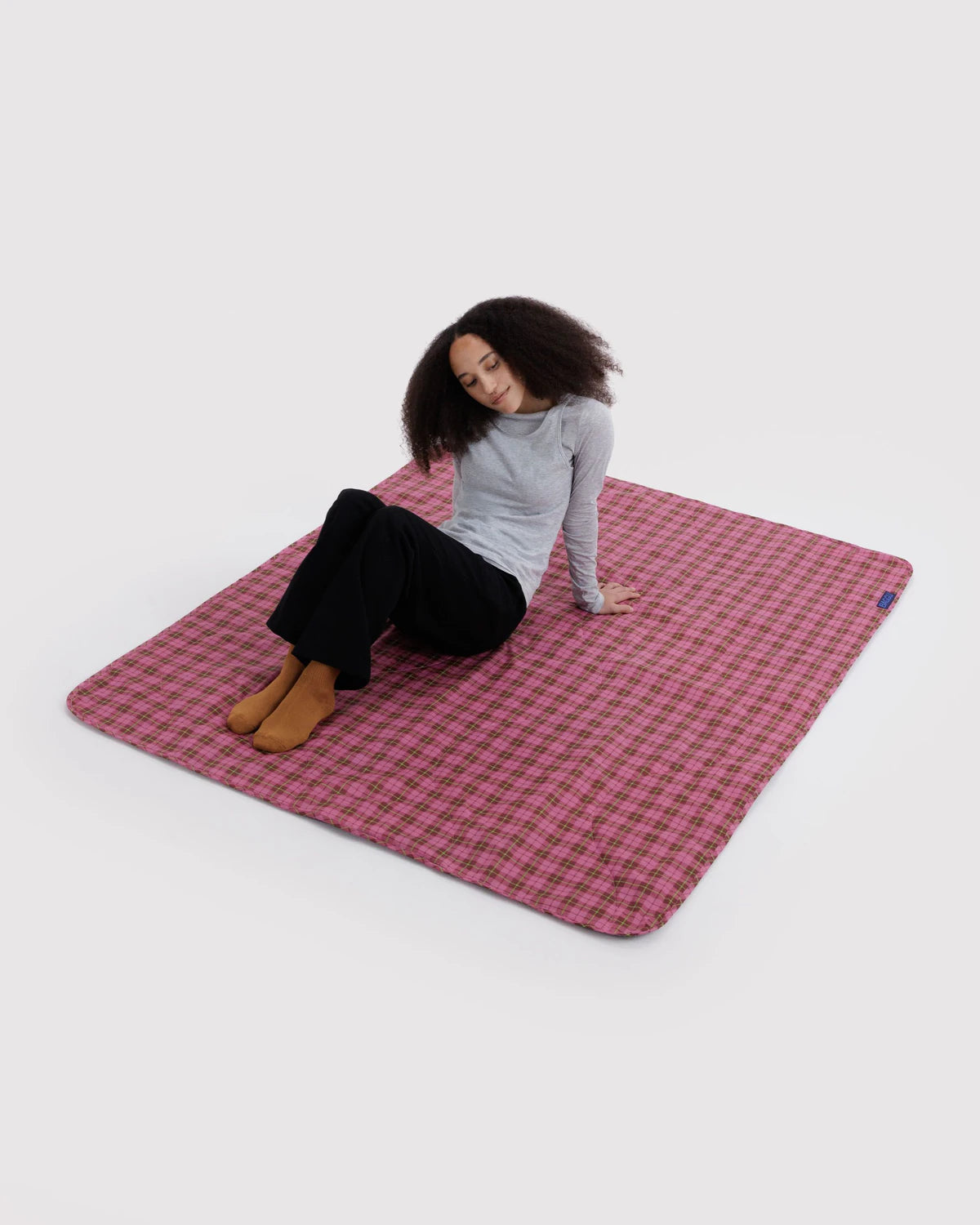 Baggu Puffy Picnic Blanket - Azalea Pink Tartan