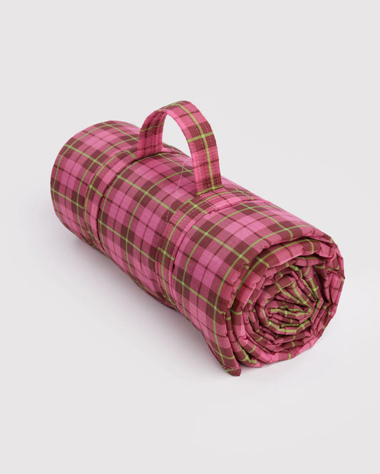 Baggu Puffy Picnic Blanket - Azalea Pink Tartan