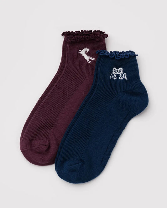 Lettuce Edge Baggu Socks - Mahogany & Navy Icons