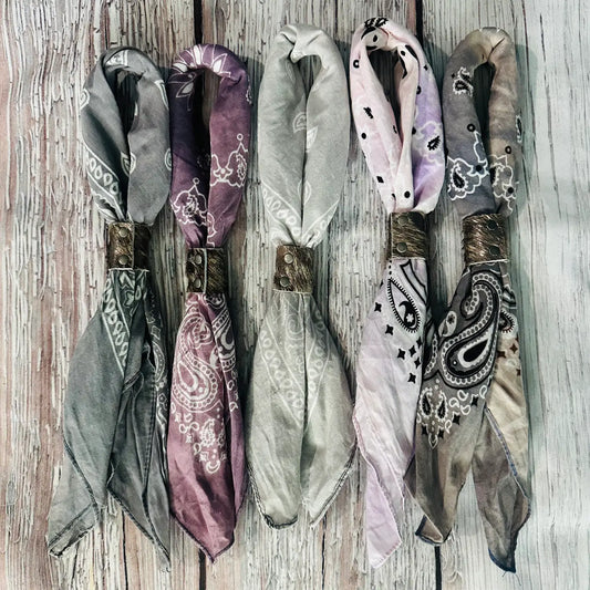 Purple & Grey Hand Dyed Bandanas with Leather Slides
