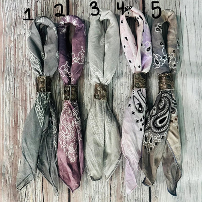 Purple & Grey Hand Dyed Bandanas with Leather Slides