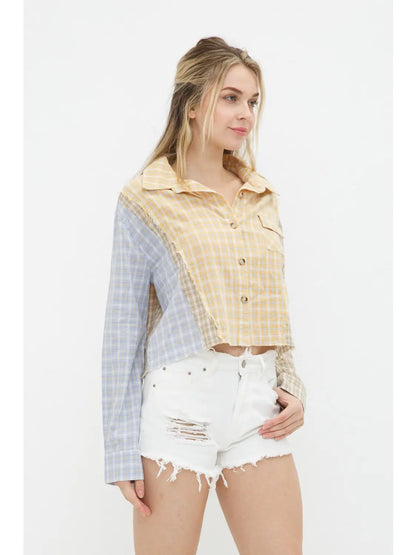 Mixed Plaid Button Up