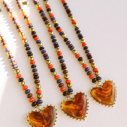 Amber Beaded Heart Necklace