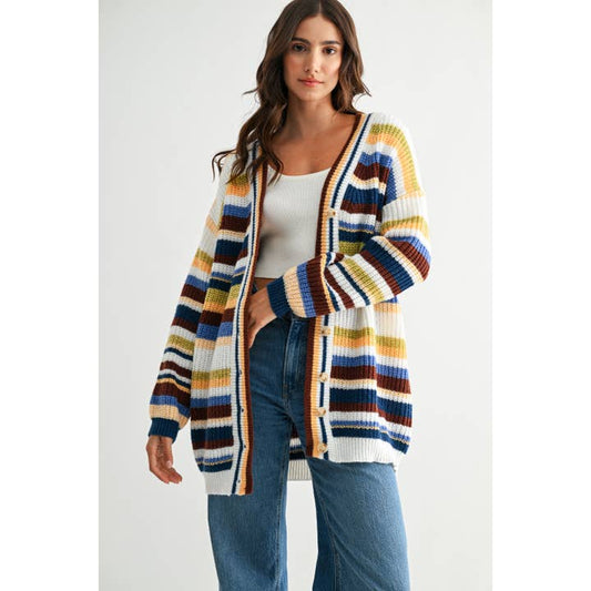 Colorful Striped Knit Cardigan