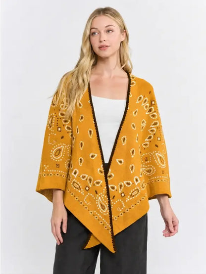 Open-Front Bandana Kimono Cardigan