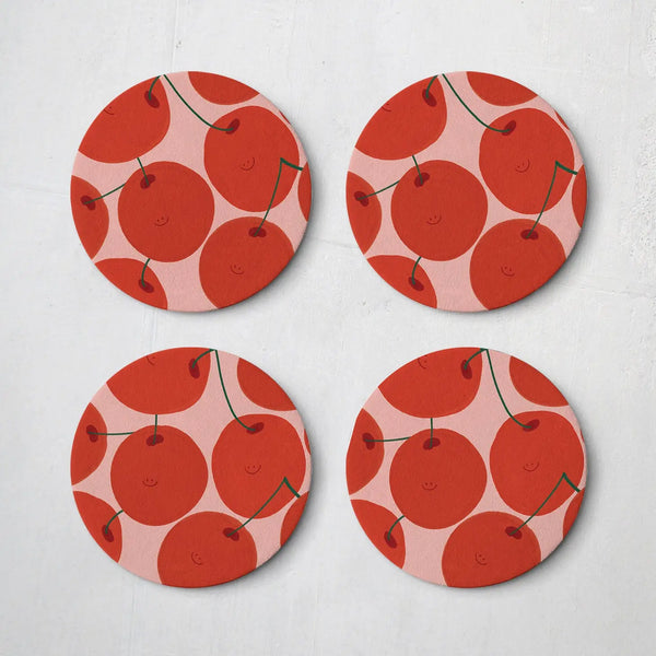 Happy Cherries Coasters - Set of Four