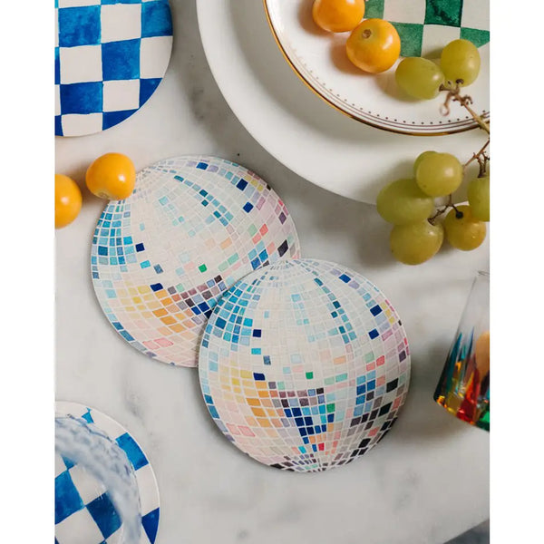 Rainbow Disco Ball Reusable Chipboard Coasters - Set of Four