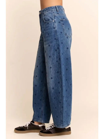 Polka Dot Barrel Jeans - Blue