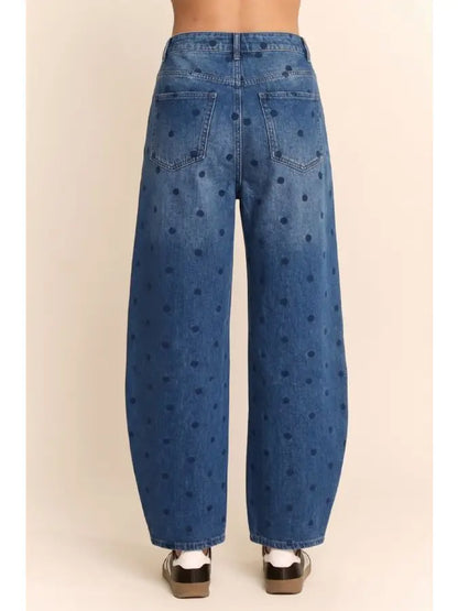 Polka Dot Barrel Jeans - Blue