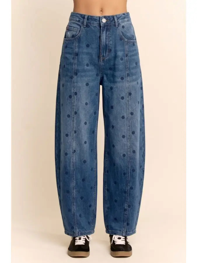 Polka Dot Barrel Jeans - Blue
